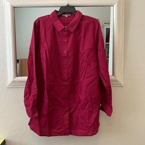 Woman within 1X burgundy button up